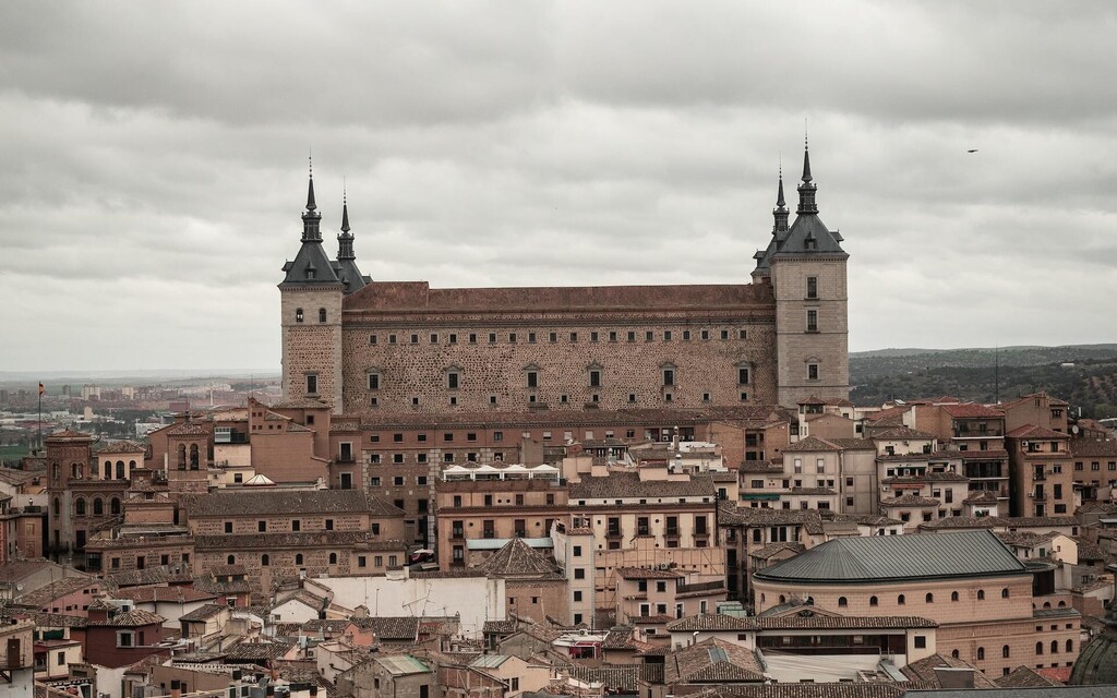A view of the façade of the Alcázar of Toledo in the Province of Toldedo, Spain