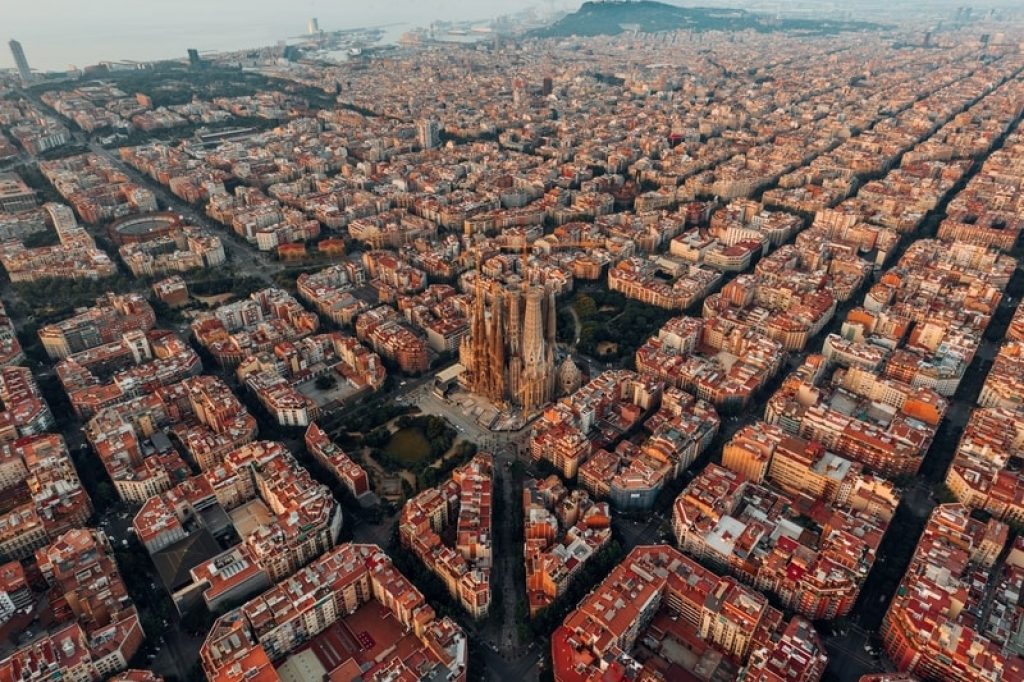 overview of barcelona city buildings and streets