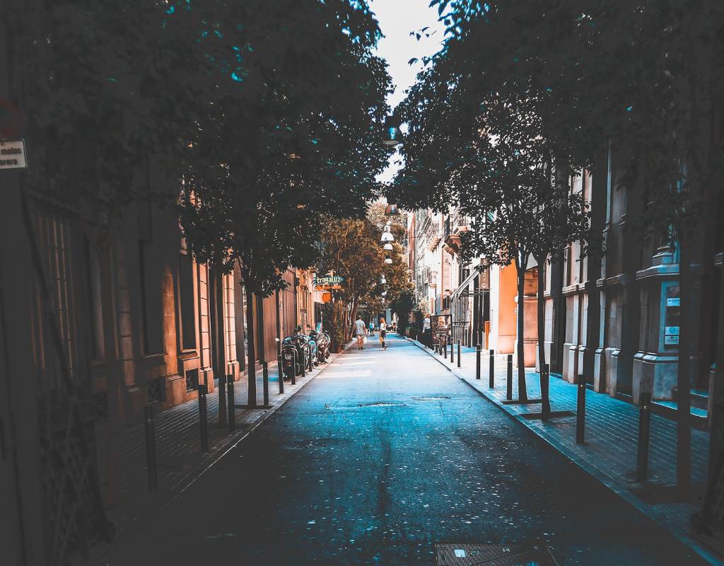 Barcelona City Street in Fall.