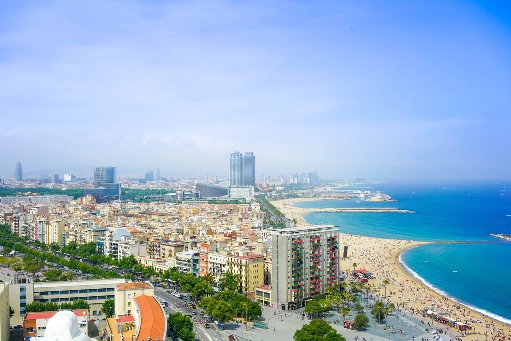 Aerial view of Barcelona, Spain and its beaches