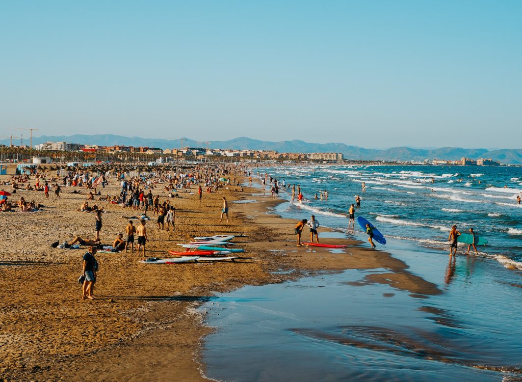 People swimming at a Valencia beach