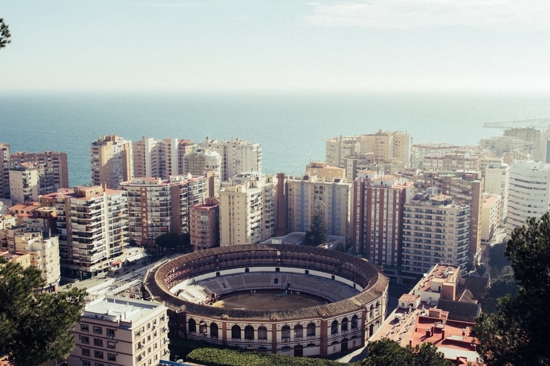 Birds eye view of Malaga's city skyline