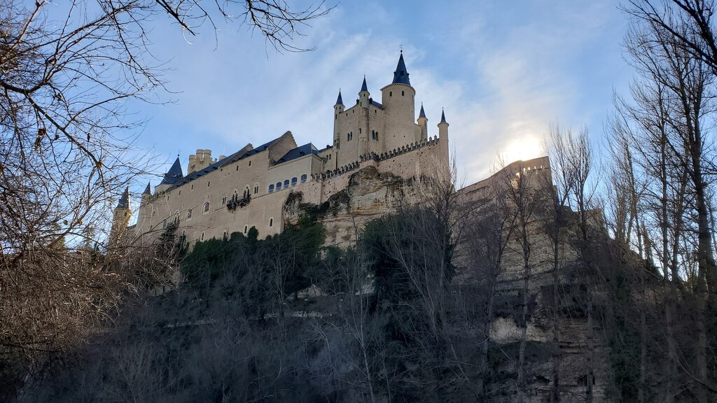 A view from the bottom of a crag of the Alcázar de Segovia castle in Segovia, Madrid