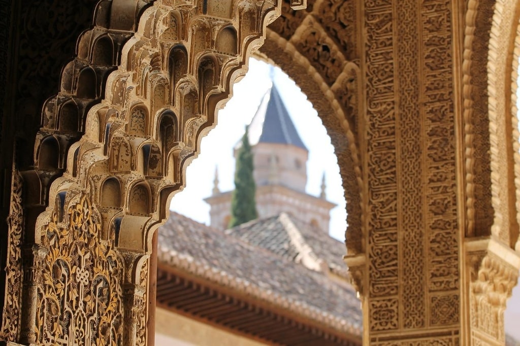 Closeup detail of Alhambra fortress in Spain