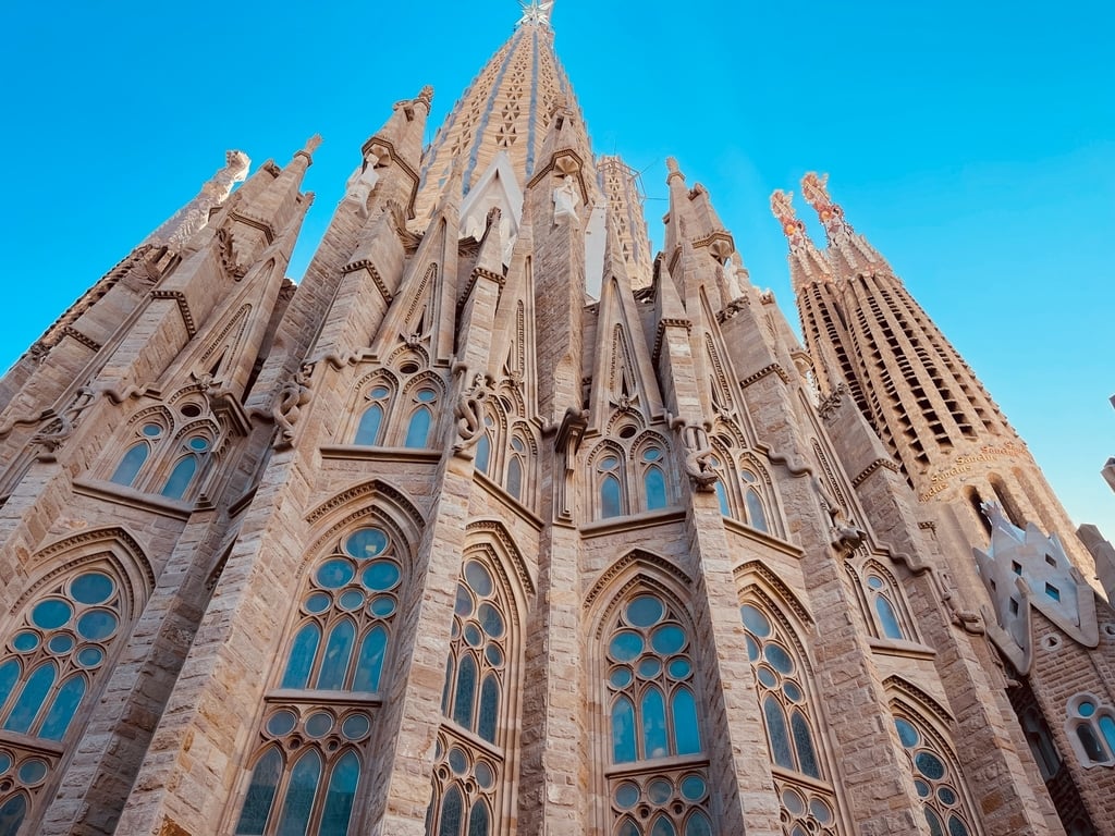 Closeup of La Sagrada Familia cathedral in Barcelona, Spain