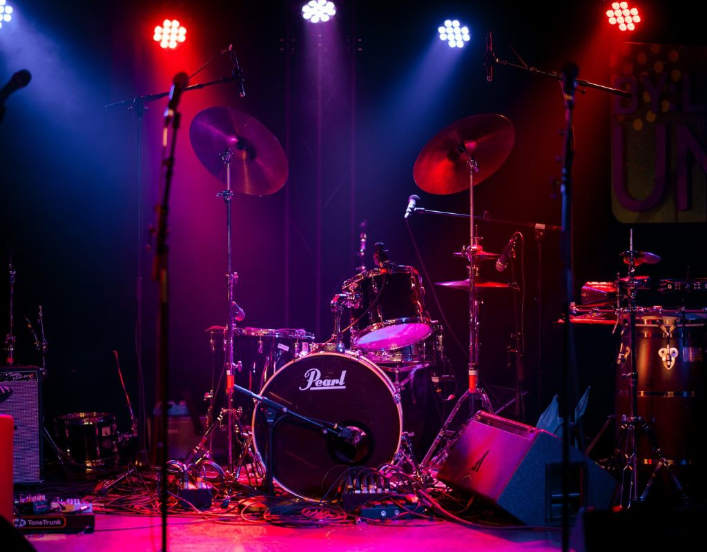 Drum Set on a Stage.