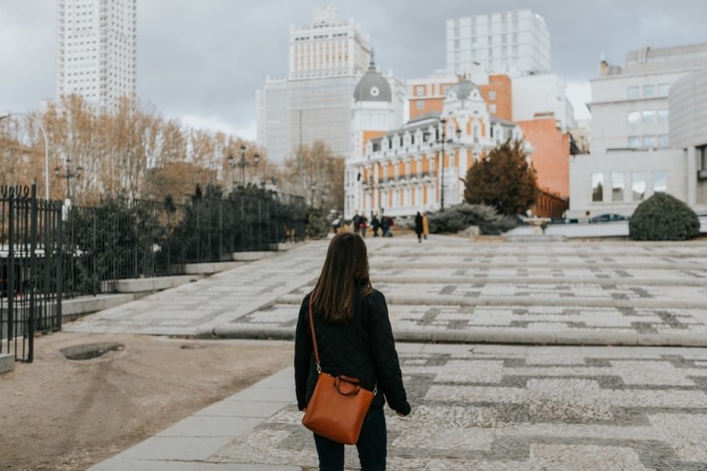 Girl walking alone in Madrid