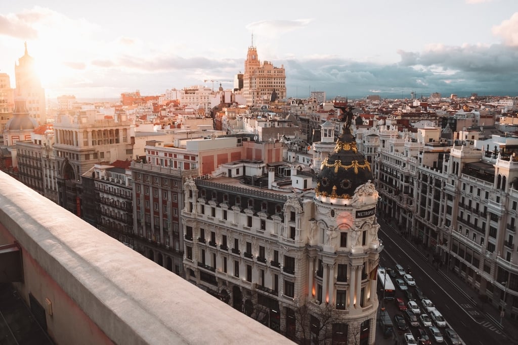 Aerial view of buildings in Madrid, Spain
