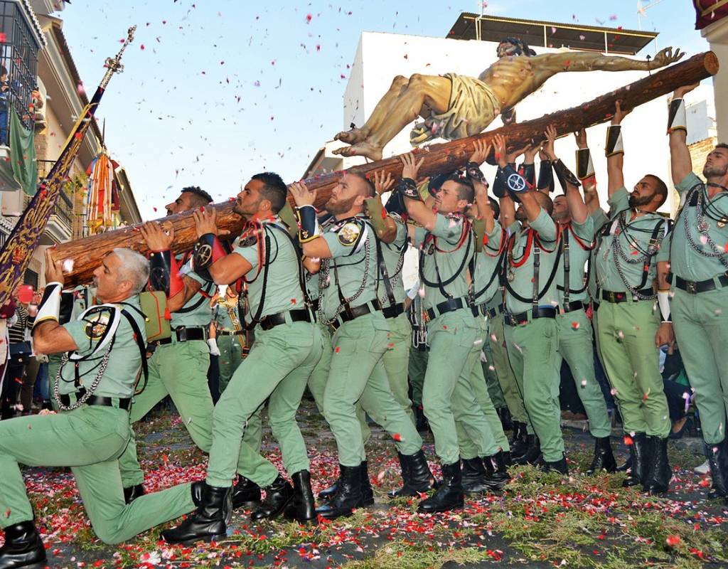 Easter Procession in Malaga where a statue of Jesus Christ is carried by locals