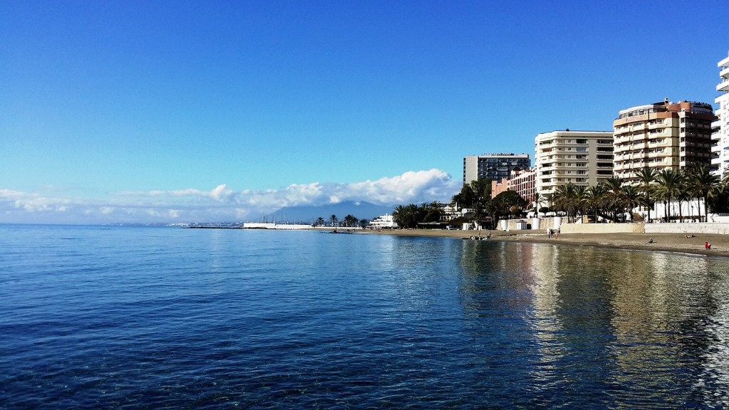marbella coastline with visibile buildings
