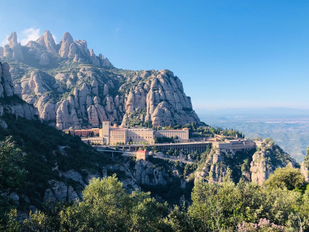 Montserrat Monastery surrounded by the mountains in Spain
