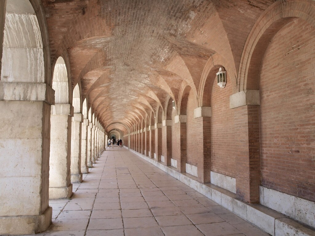 Hallway with arches in the Palace of Aranjuez in Madrid, Spain