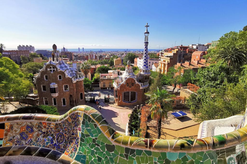Park Guell, Barcelona on a day with clear skies