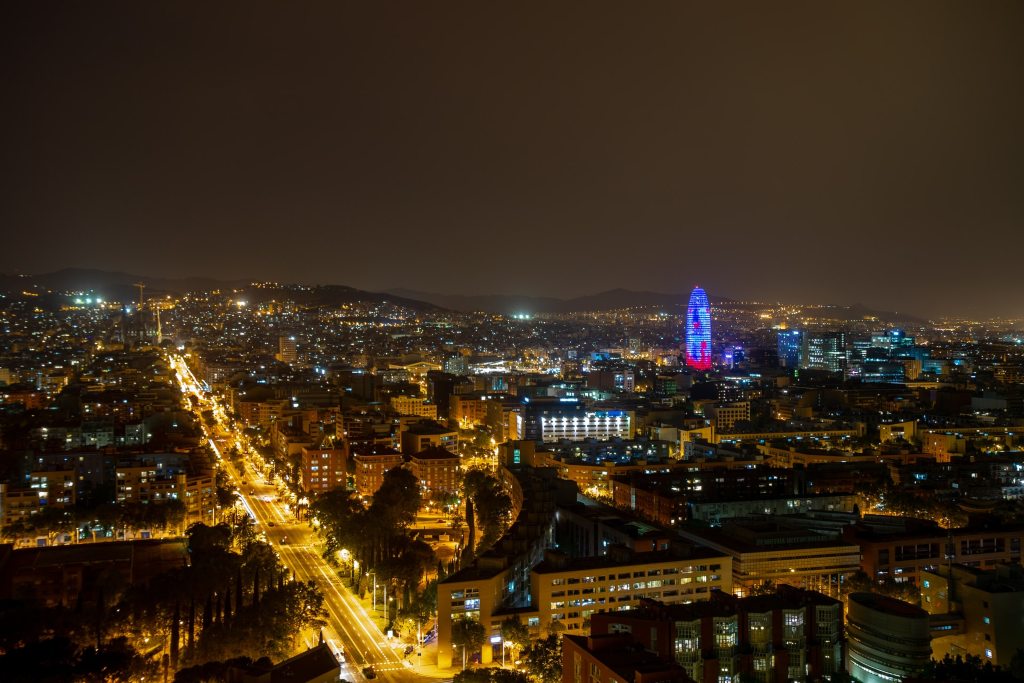 Barcelona city skyline at night