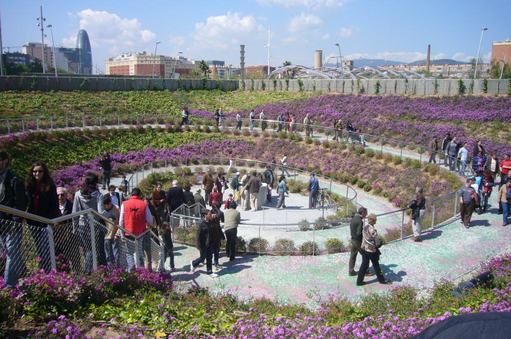 Placa de la Sardana in Poblenou central park, Barcelona