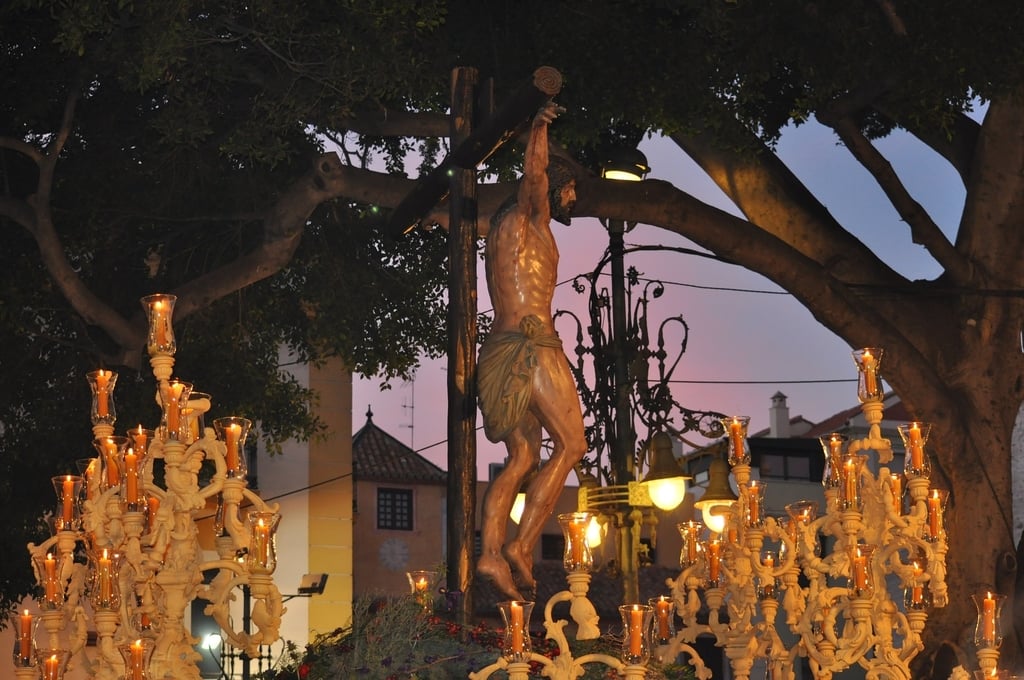 Semana Santa parade with Jesus on the cross