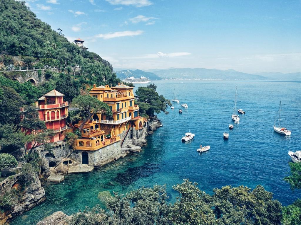 Houses on cliffs in Portofino, Italy