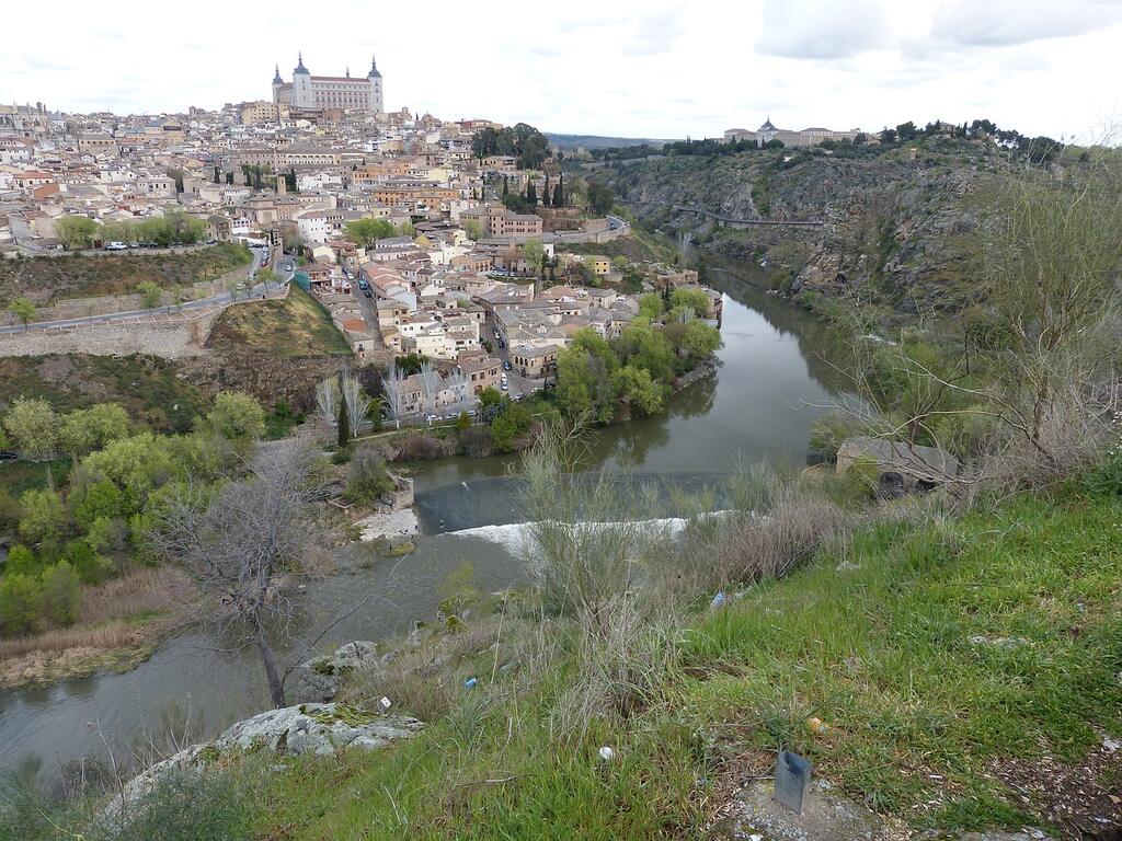 A view from afar of the Alcázar of Toledo in Toledo, Spain
